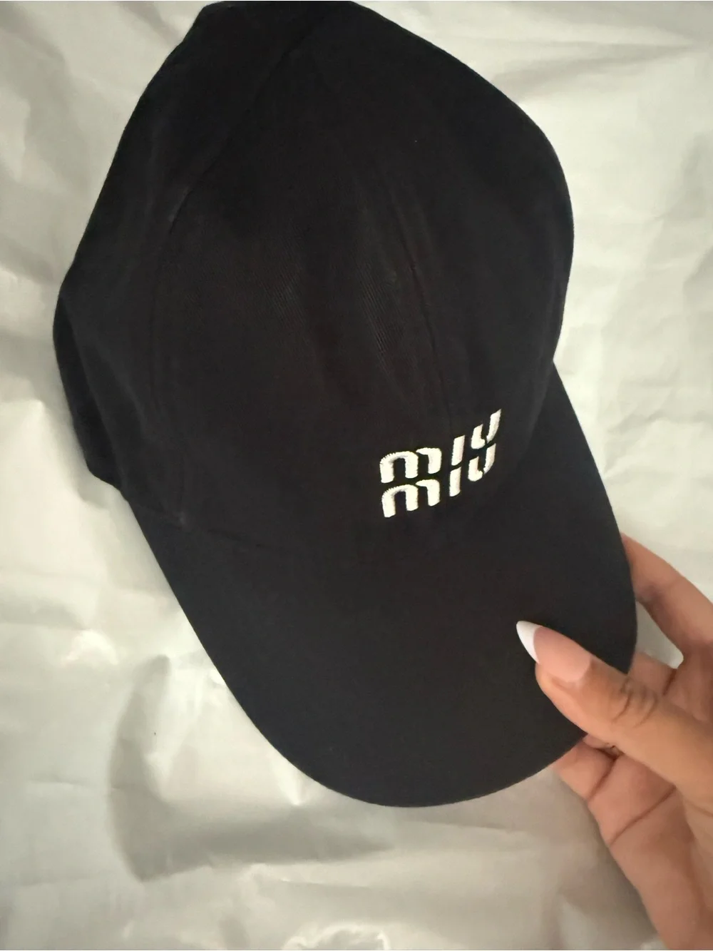 Miu Miu Black Cap with White Embroidered Logo